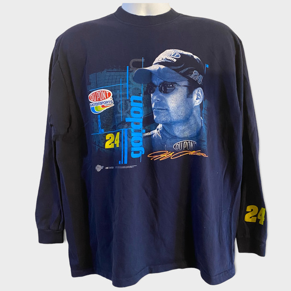 Vintage 90s Nascar long sleeve Navy Blue Tee Jeff Gordon #24 - Picture 1 of 9